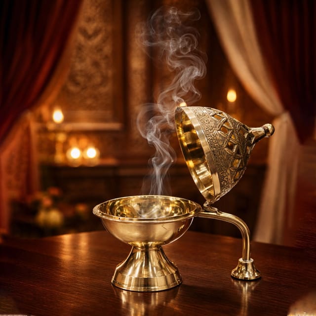 Brass Loban Dan, Luab Daan, Bakhoor Dan - 5.8*3.5*5.5 Inch (Z545 O)