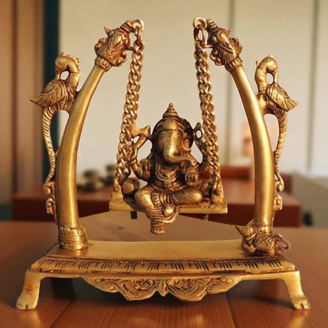 Brass Showpiece Ganesh Jhula God Idol Statue - 9*3.7* 9 Inch (BS1038 D)