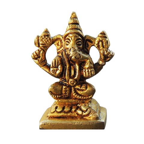 Brass Showpiece Ganesh Ji God Idol Statue - 1.2*1.2*2 Inch (BS1785 G)