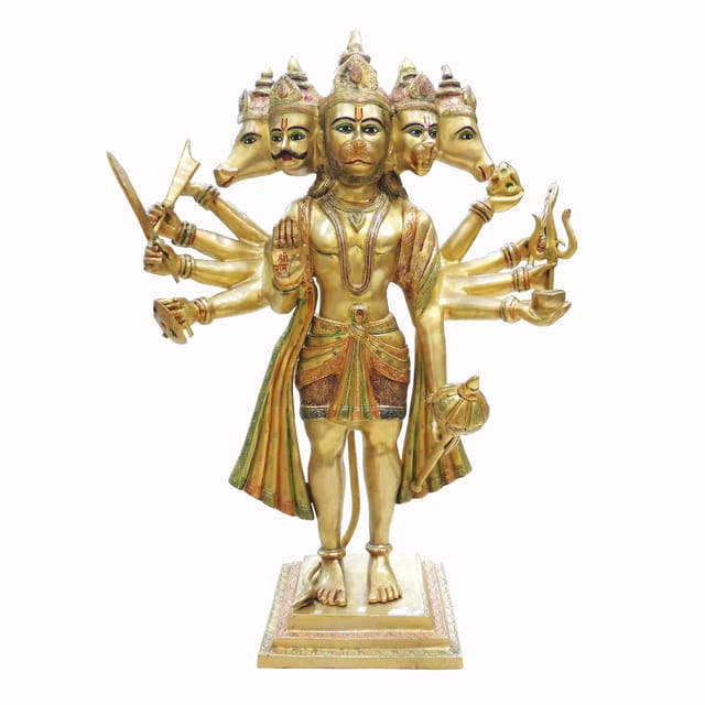 Brass Showpiece Standing Panchmukhi Hanuman Ji God Idol Statue - 26*11.5*35 Inch (BS1039 T)
