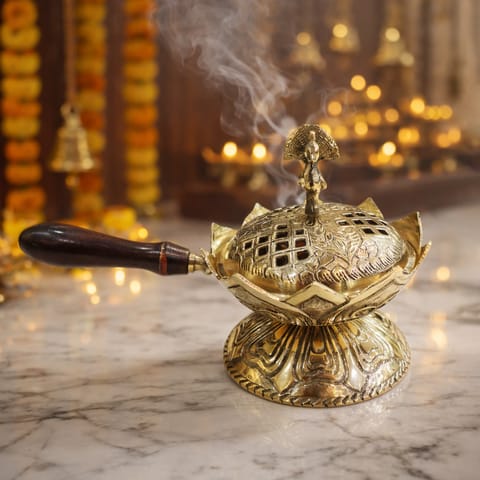 Brass Loban Dan, Luab Daan, Bakhoor Dan - 8.2*4.5*5 Inch (Z658 C)