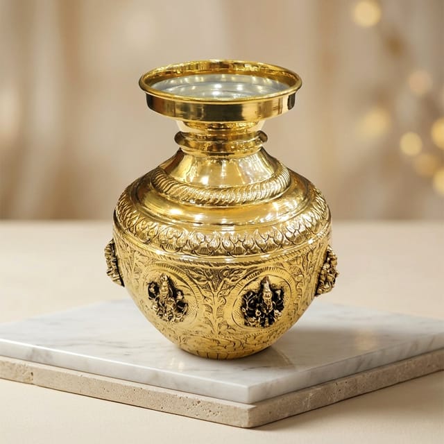 Brass Ashta Laxmi Lota, Water Pot - 6*6*8 Inch (BS1914 G)