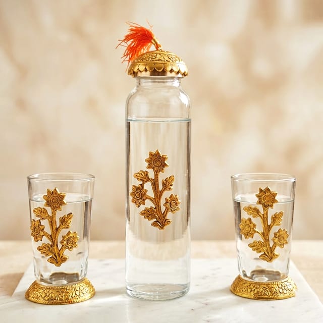 Aluminium Decorative 2 Pieces Glass Set With Bottle (AS537 D)