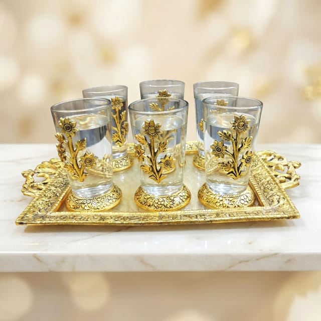 Aluminium Decorative 6 Pieces Glass Set With Tray (AS322 A)