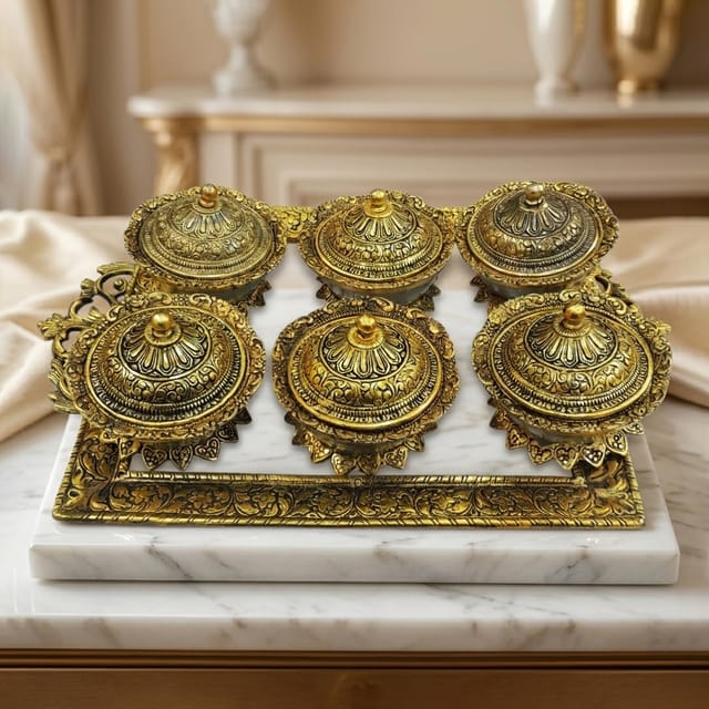 Aluminium Decorative 6 Pieces Bowl Set With Tray (AS538 C)