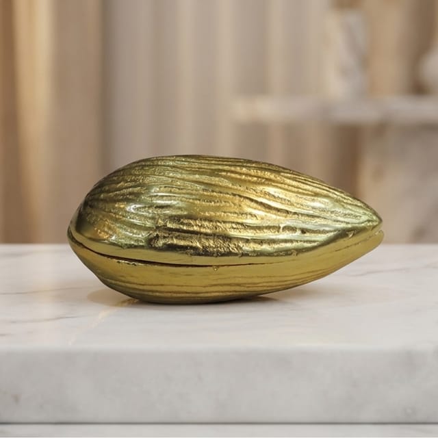 Aluminium Decorative Almond  Shape Dry Fruit Box No. 1 - 4*2.3*1.7 Inch (AT068 A)