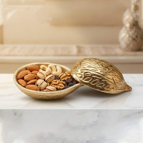 Aluminium Decorative Walnut Shape Dry Fruit Box No. 1 - 4*3*2.5 Inch (AT069 B)