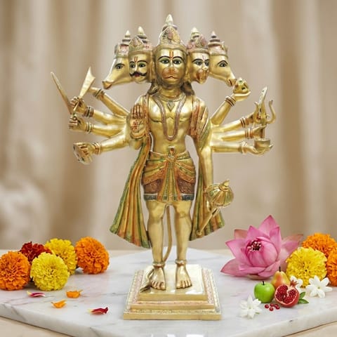 Brass Showpiece Standing Panchmukhi Hanuman Ji God Idol Statue - 26*11.5*35 Inch (BS1039 T)
