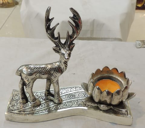 Aluminium Showpiece Deer Kamal Bowl Statue - 7*2*6 Inch (AS499 S)