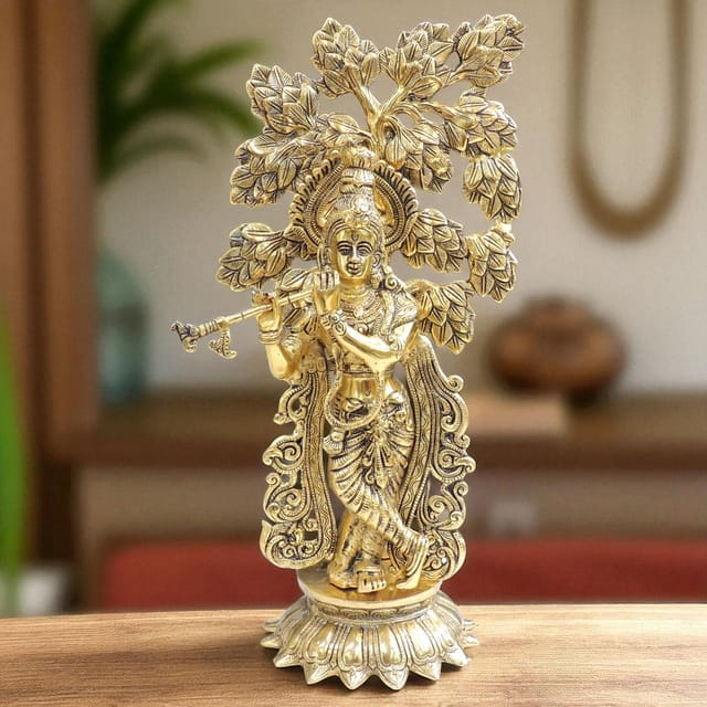 Aluminium Showpiece Tree Krishna - 11*8*23.5 Inch (AS512 G)