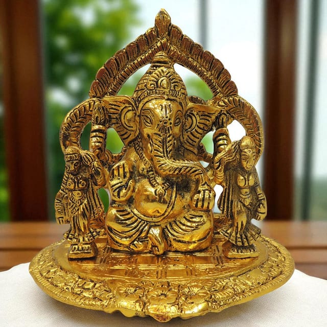 Aluminium Showpiece Ganesh Ji Statue - 5.7*5*5.7 Inch (AS478 G)