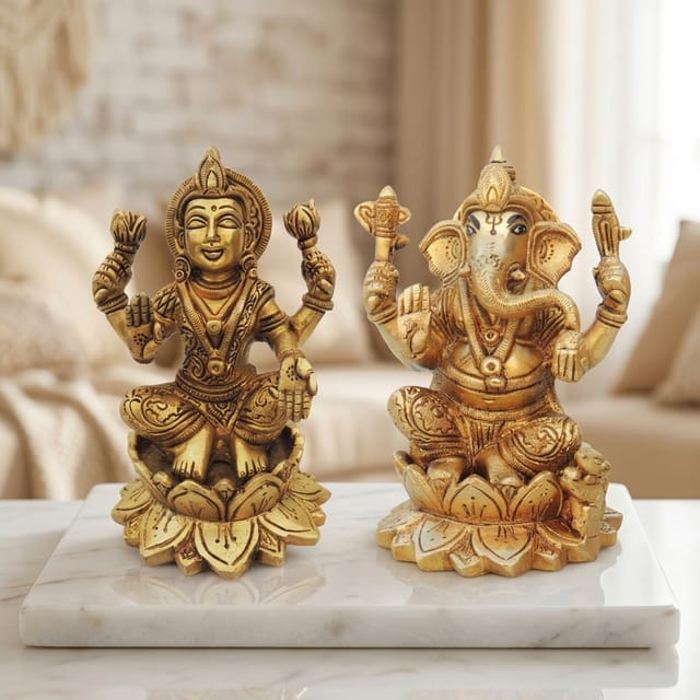 Brass Showpiece Laxmi Ganesh Pair God Idol Statue (BS1001)