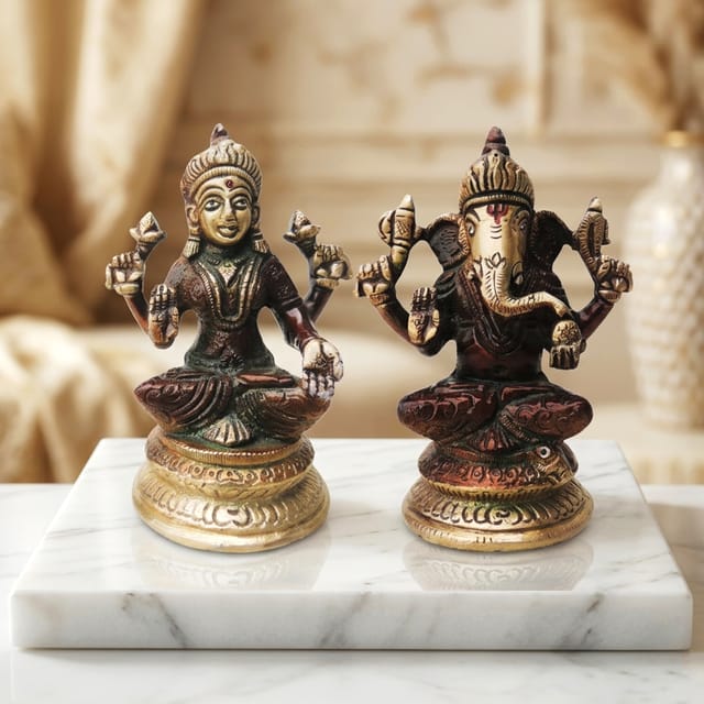 Brass Showpiece Laxmi Ganesh Pair God Idol Statue (BS1287)