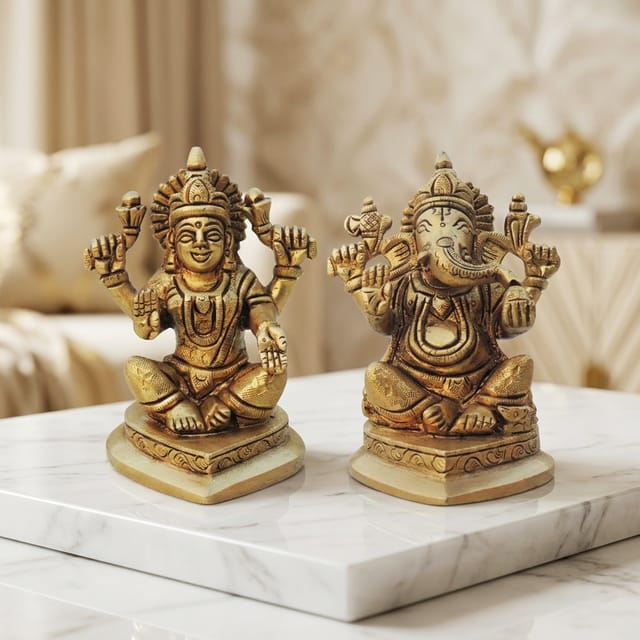 Brass Showpiece Laxmi Ganesh Pair God Idol Statue (BS1336)