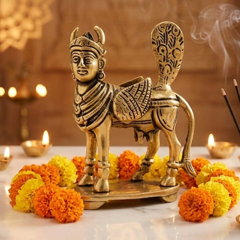 Brass Showpiece Kamdhenu Cow God Idol Statue - 3.5*2*4.2 Inch (BS1052 D)