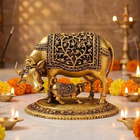 Brass Showpiece Cow God Idol Statue - 4.5*3.2*3.5 Inch (BS1727 C)