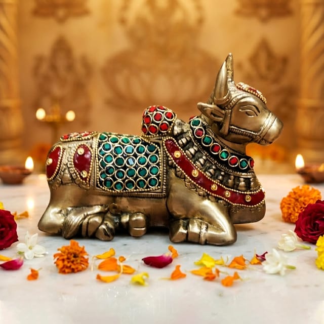Brass Showpiece Nandi God Idol Statue  - 7*3*5 Inch (BS1565 A)