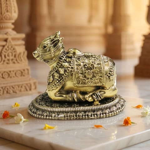 Brass Showpiece Nandi Statue - 4.2*2.7*3.1 Inch (BS1907 F)