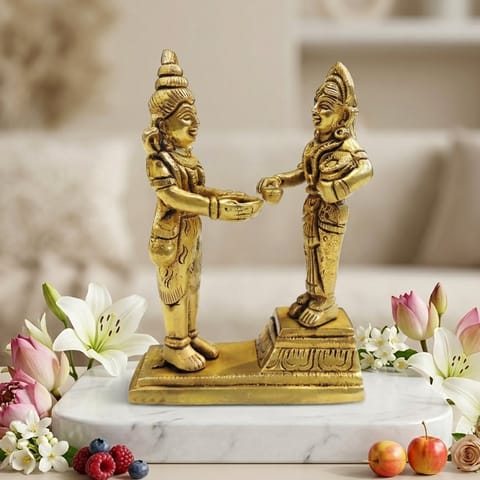 Brass Showpiece Shiv Parvati Standing God Idol Statue - 3.5*1.5*5.2 Inch (BS1671 C)