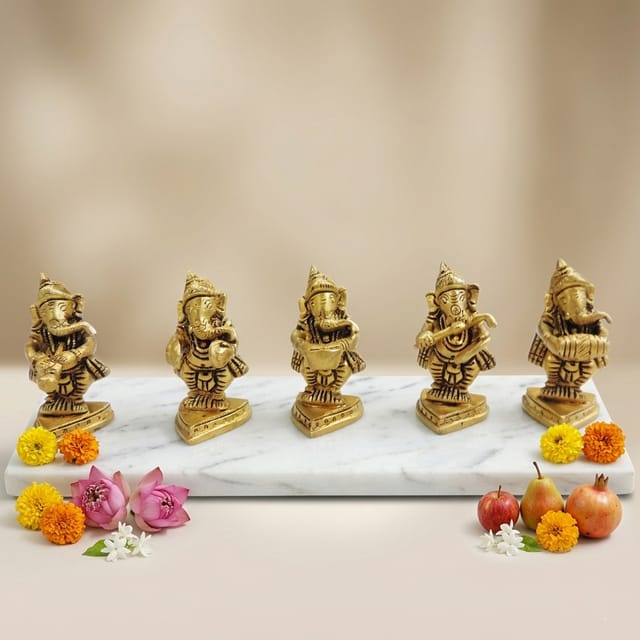Brass Showpiece Ganesh Musical Set God Idol Statue (BS1649 C)