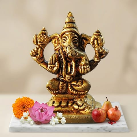 Brass Showpiece Ganesh Ji God Idol Statue - 1.2*1.2*2 Inch (BS1785 G)
