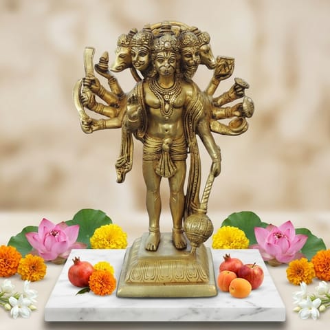 Brass Panchmukhi Hanuman Ji Idol Murti Statue - 7*3.3*10 Inch (BS1039 K)