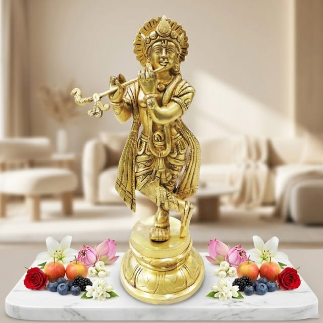Brass Showpiece Krishna God Idol Statue - 4*4*11.5 Inch (BS1879 K)