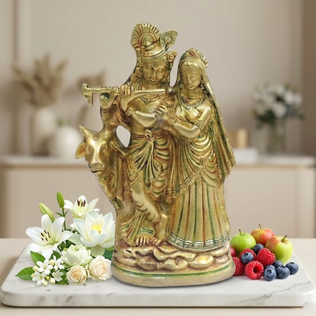 Brass Showpiece Cow Radha Krishna God Idol Statue - 5.5*2.5*8.5 Inch (BS1275 G)