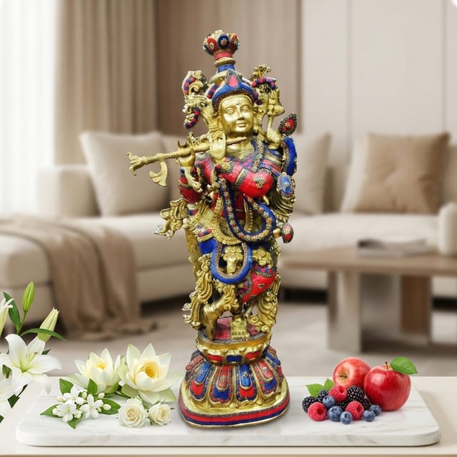 Brass Showpiece Krishna God Idol Statue - 14*8.5*36 Inch (BS1553 K)