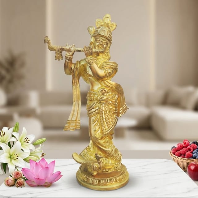 Brass Showpiece Krishna Super Fine Statue - 4.4*2.7*7.5 Inch (BS017)
