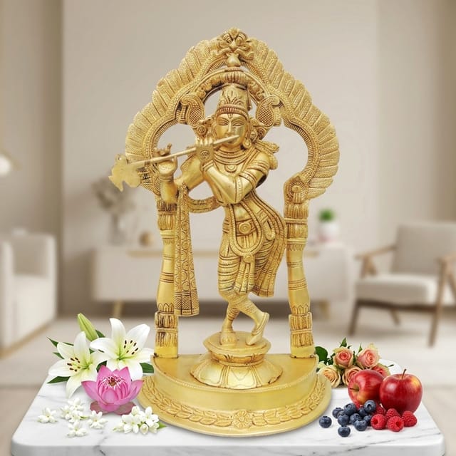 Brass krishna standing darbar SF Yellow-8.5*4.8*14.5 (BS600 A)