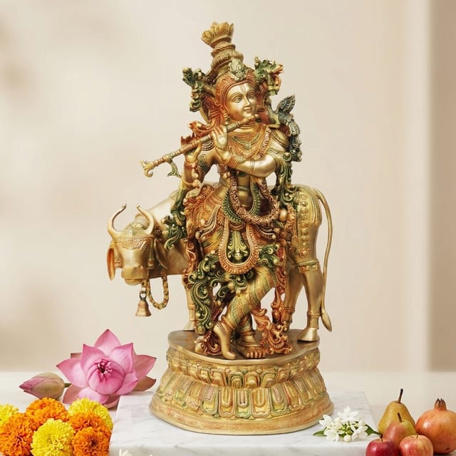 Brass Krishna with Cow Big Idol-17*10*28 (BS690 A)