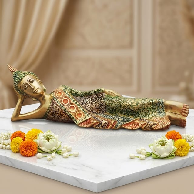 Brass Showpiece Sleeping Buddha Statue - 13*2.3*4.2 Inch (BS136 )