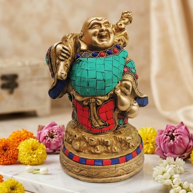Brass Showpiece Laughing Buddha Statue - 5*4*7 Inch (BS529)