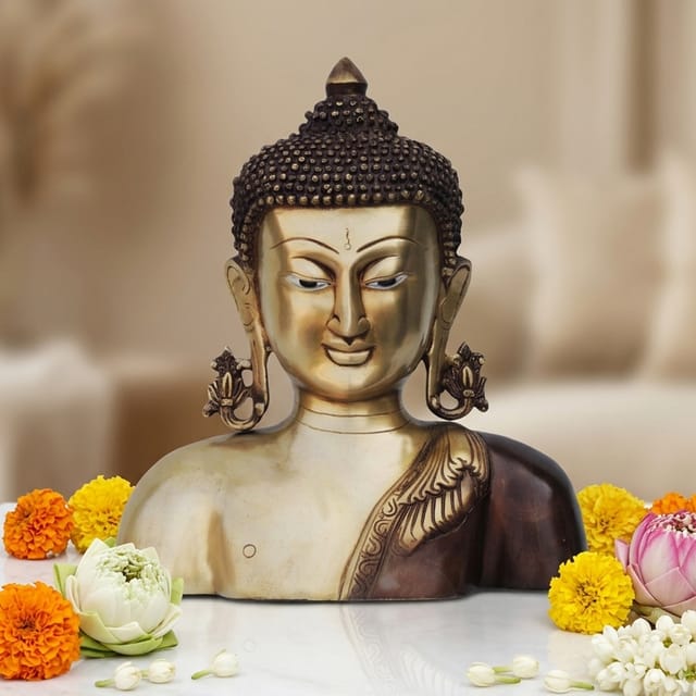 Brass Showpiece Budha head Antique Statue - 9.5*5*10 Inch (BS725)