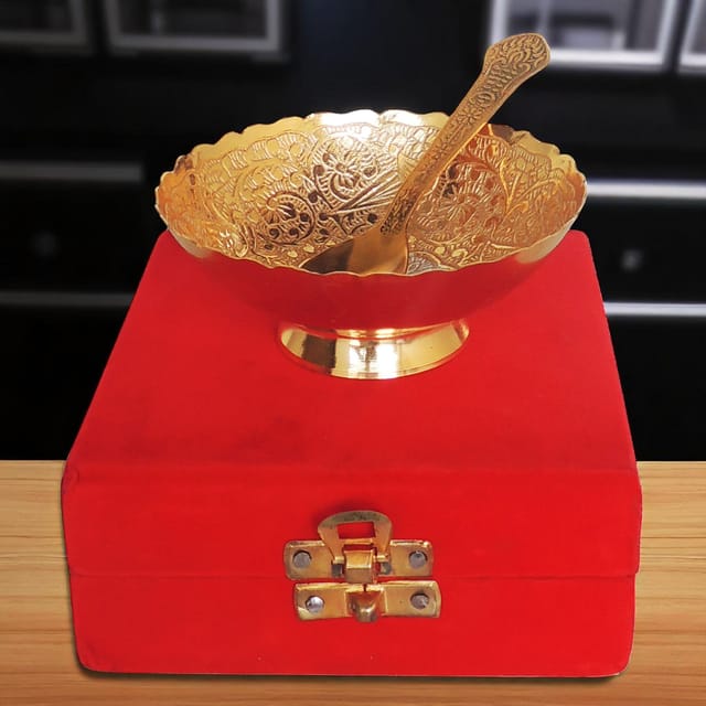 Brass Decorative Bowl With Velvet Box  - 4*4*2 inch (B285 A)
