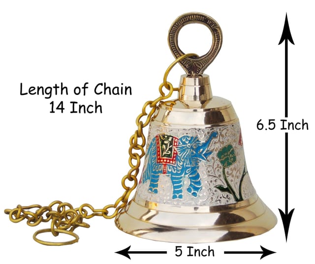 Brass Hanging Temple Pooja Bell, Bell White Color - 5*5*6.5 inch (F514 C)