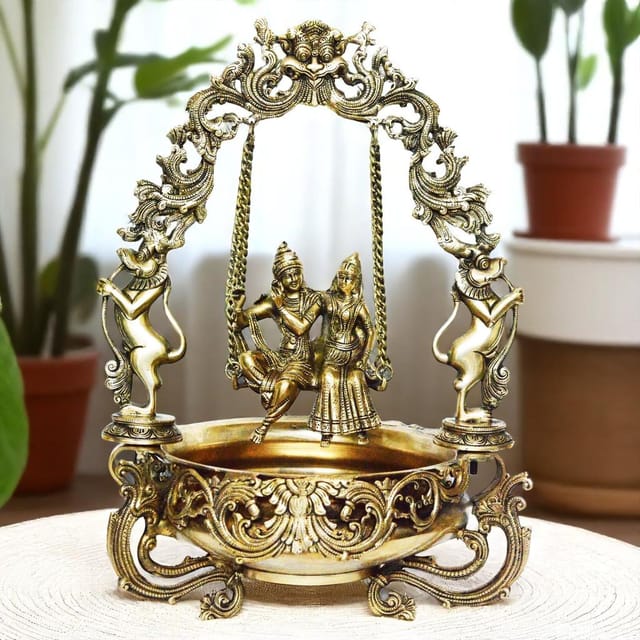 Brass Metal Radha Krishna on swing figure Home/Event Decor Urli - 12.5*14.7*21.5 inch (BS012 R)