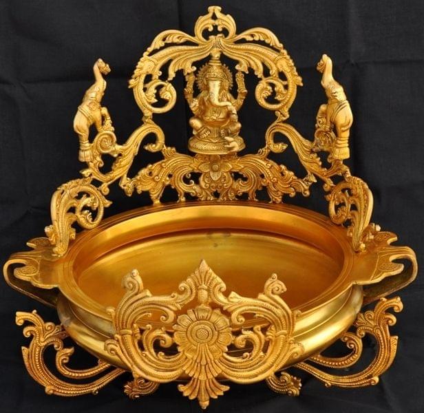 Floating Candle Decoration With Religious Ganesha Figure Brass Metal Urli - 16*15*16 inch (BS1152 A)