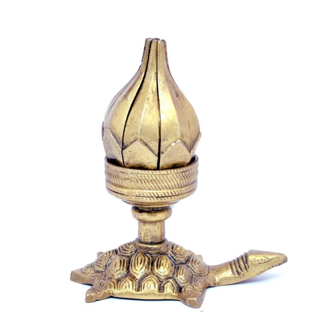 Brass Curved Metal Flower Candle holder On Tortoise - 4*2*4.5 inch (BS1188 A)
