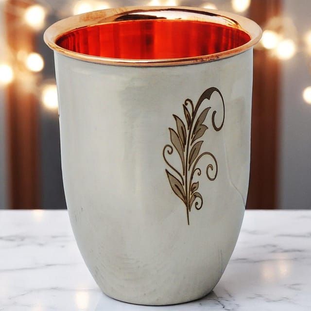 Pure Copper and Steel Glass 240 Ml - 3.1*3.1*4 inch (BC118 B)