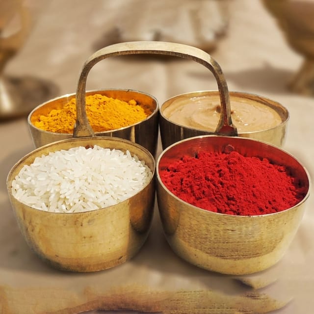 Brass Chokta Small 4 Bowl Combined - 3.6*3.6*2.3 inch (Z142 D)