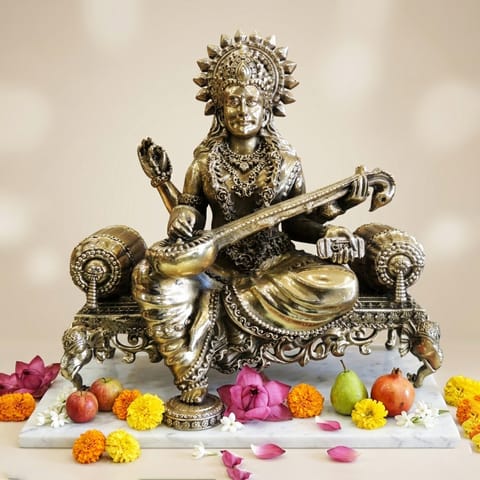 Brass Showpiece Saraswati Ji God Idol Statue - 4.8*8*7.7 Inch (BS1805 S)