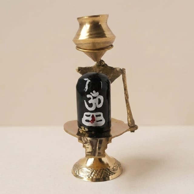 Brass Shiv Ling Black Stone No. 2 - 3.1*2.1*4.9 inch (Z396 C)