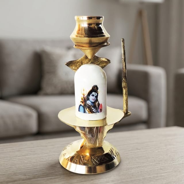 Brass Shiv Ling white Stone No. 1 - 3*2*4 inch (Z462 B)