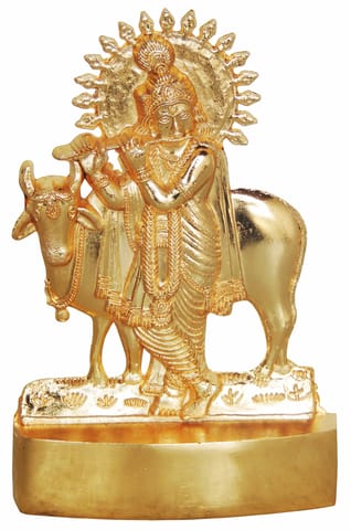Aluminium Showpiece Cow Krishna, God Idol Statue - 3*0.5*4.5 Inch (AS193 F)