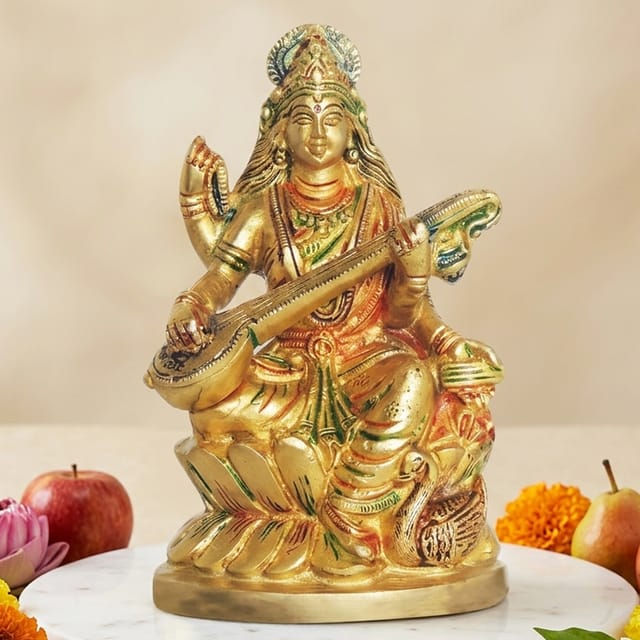 Brass Showpiece Saraswati God Idol Statue-3.5*2*6 Inch (BS1413 C)