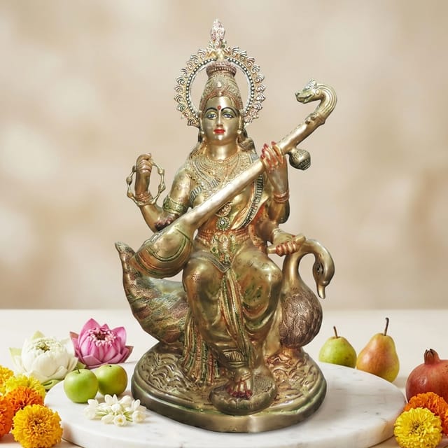 Brass Showpiece Saraswati ji Idol statue - 15*9*29.5 Inch (BS1497 A)