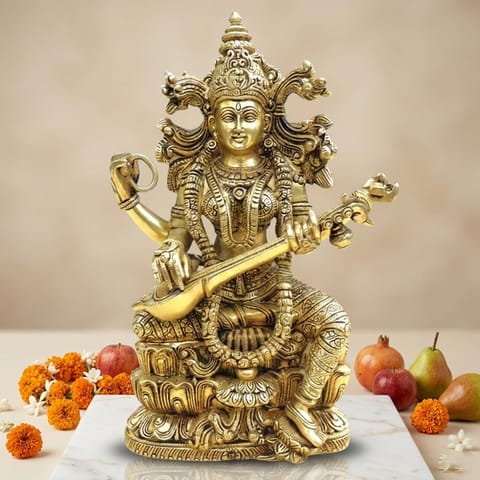 Brass Showpiece Sarswati God Idol Statue - 10*5.5*15 Inch (BS1891 S)