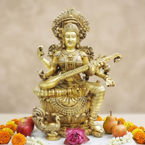 Brass Showpiece Saraswati Statue - 16*8*24 Inch (BS1904 S)